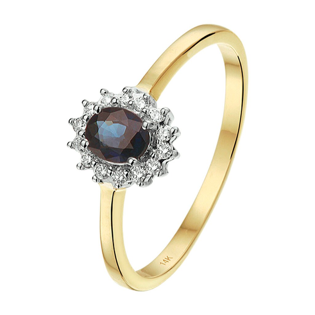 ring saffier en diamant 0.10ct h si halo