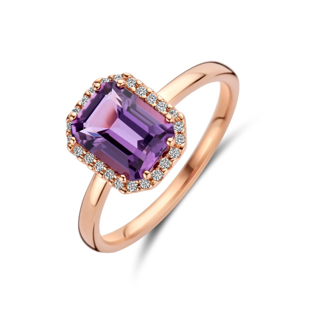 ring amethist en diamant 0.10ct h si