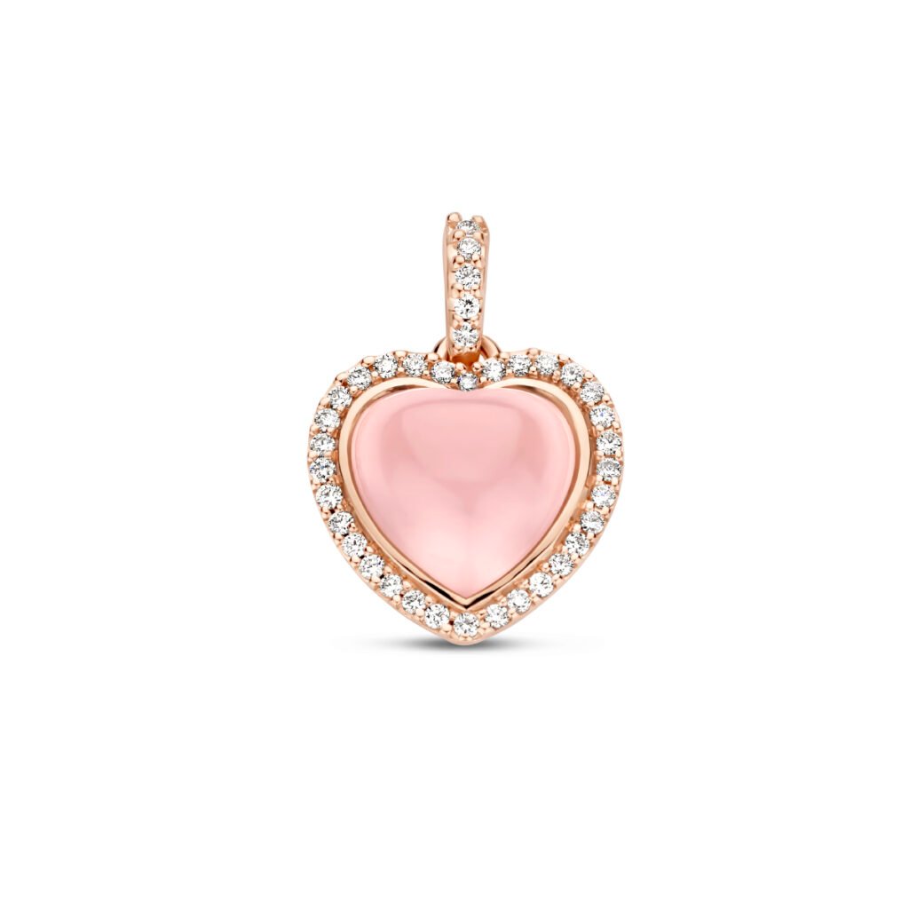 hanger hart rozenkwarts en diamant 0.21ct h si