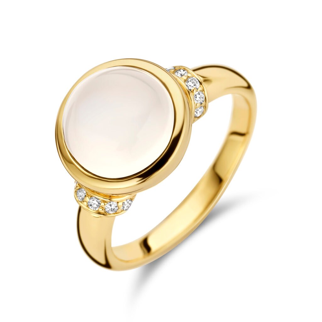 ring maansteen en diamant 0.08ct h si