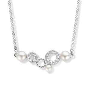 collier rondjes zirkonia en parels 42 + 3 cm