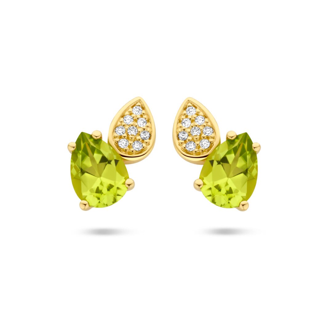 oorknoppen peridot en diamant 0.05ct (2x 0.025ct) h si