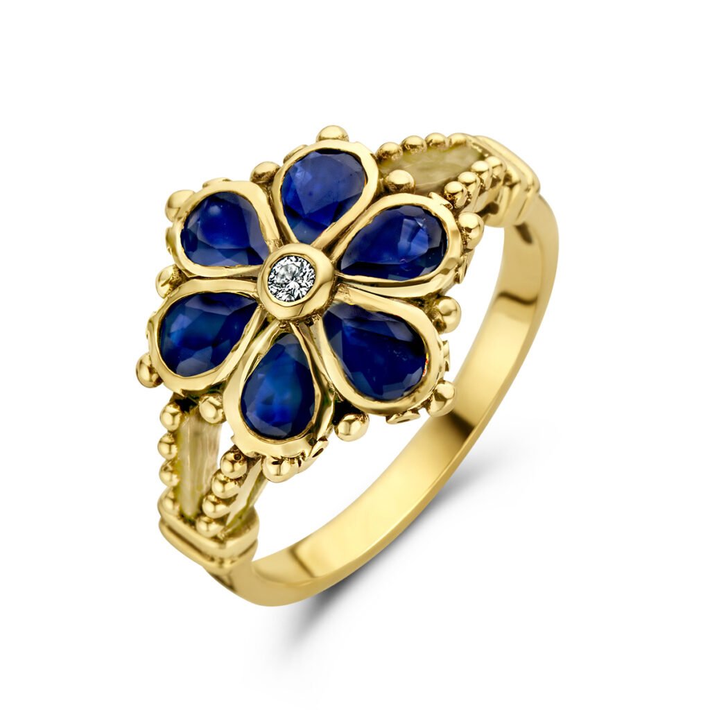 vintage ring saffier en diamant 0.04ct h si