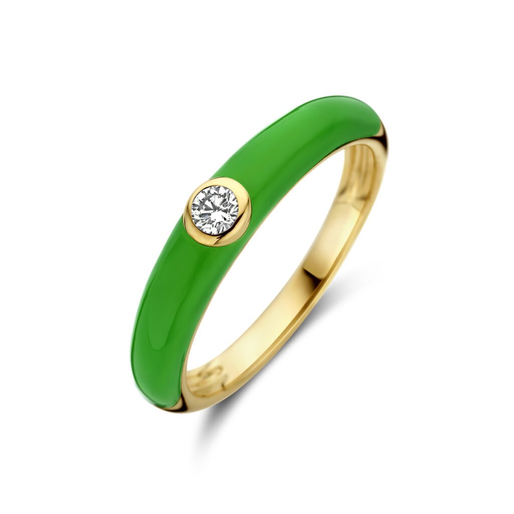 ring groen emaille en diamant 0.10ct h si