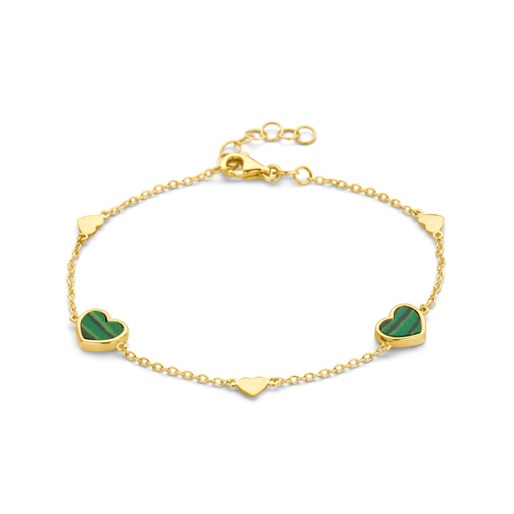 armband hartjes en malachiet 16 + 2 cm