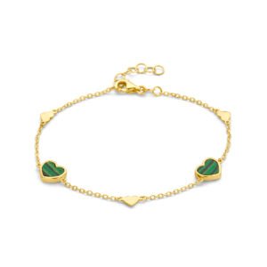 armband hartjes en malachiet 16 + 2 cm