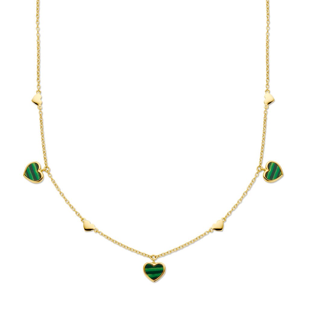 collier hartjes en malachiet 43 + 2 cm