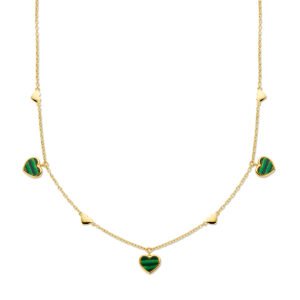 collier hartjes en malachiet 43 + 2 cm