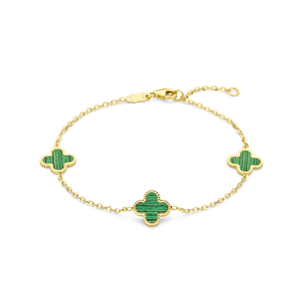 armband klavertjes malachiet 16 – 18 cm