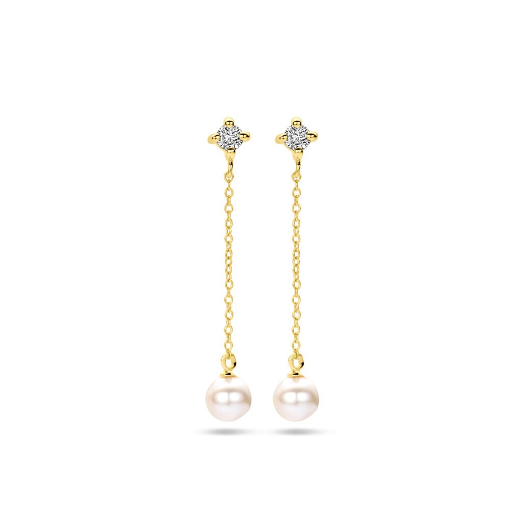 oorhangers parel en diamant 0.10ct (2x 0.05ct) h si