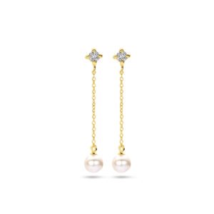 oorhangers parel en diamant 0.10ct (2x 0.05ct) h si