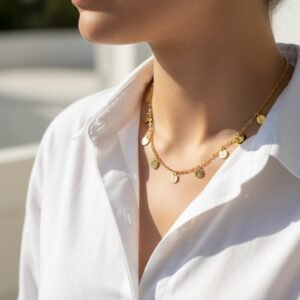 Goudkleurige Naamketting met Meerdere Rondjes Letters van Zilver Names4ever model