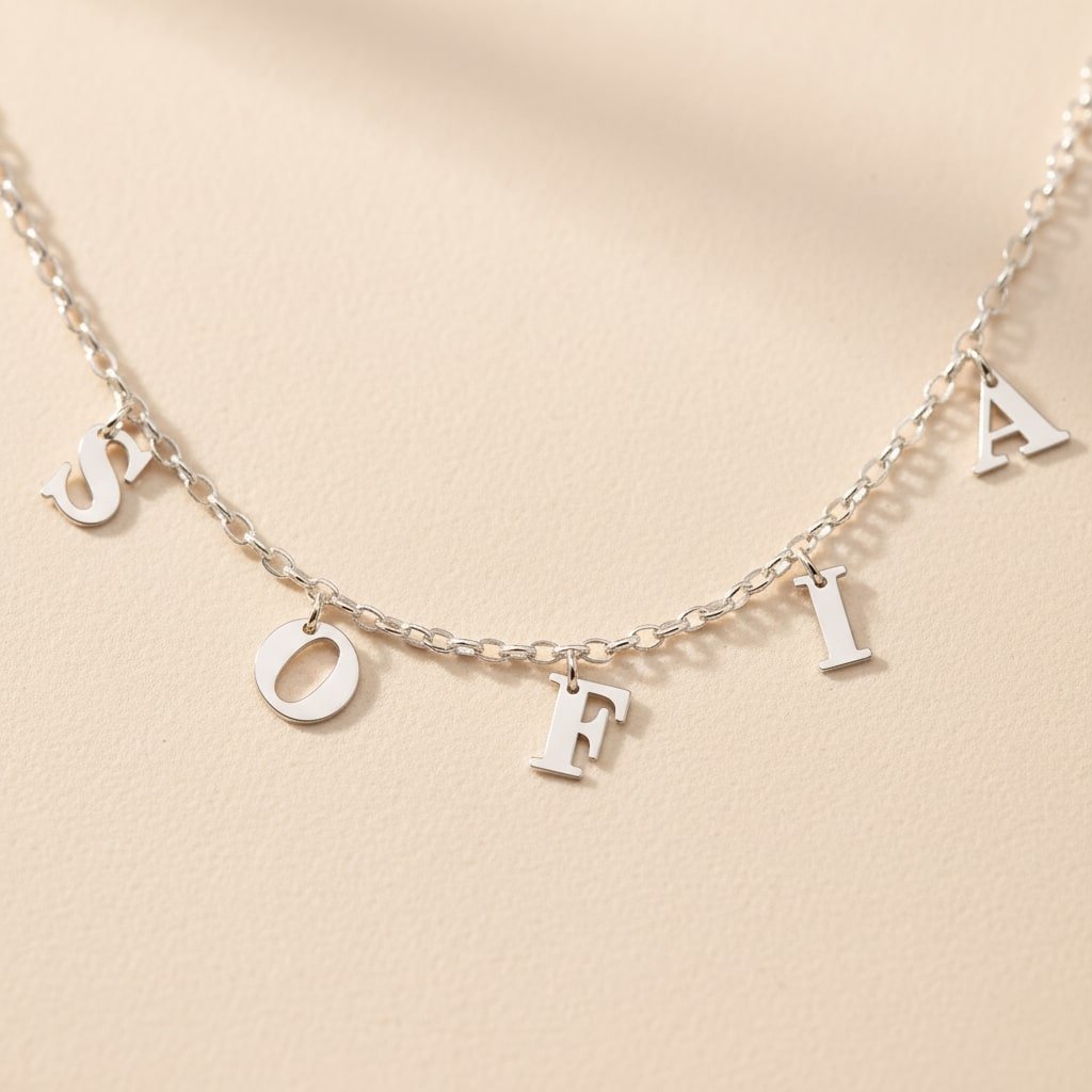 Naamketting met Losse Letters van Zilver Names4ever hangend