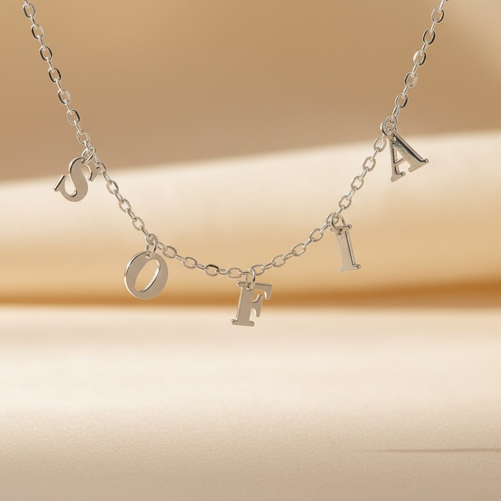 Naamketting met Losse Letters van Zilver Names4ever tafel