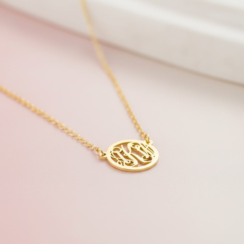 Names4ever Extra-Small Monogram Hanger + Gouden Ketting GMH016 roze