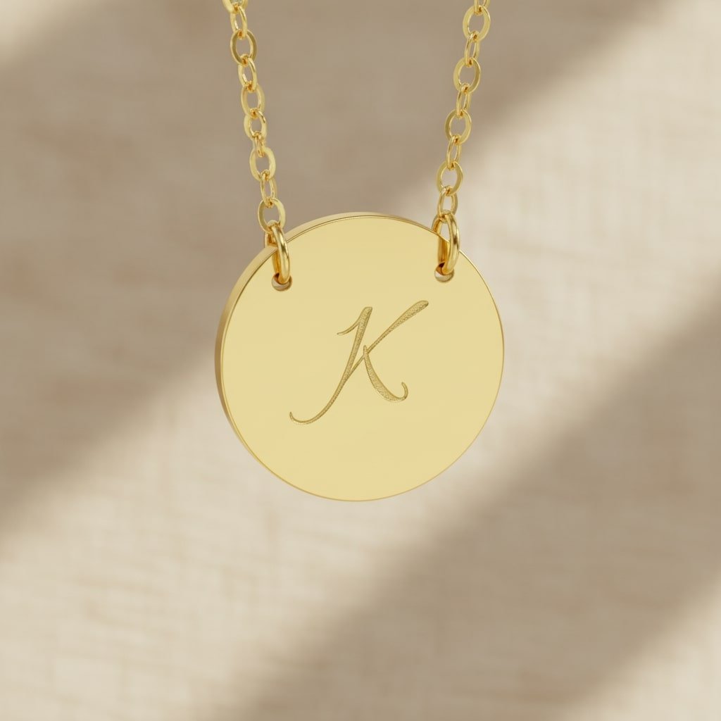 Names4ever Gouden Ronde Initiaal Hanger met Ketting GMNH004 hangend