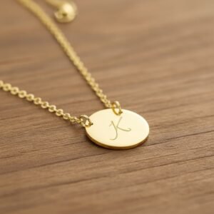 Names4ever Gouden Ronde Initiaal Hanger met Ketting GMNH004 liggend