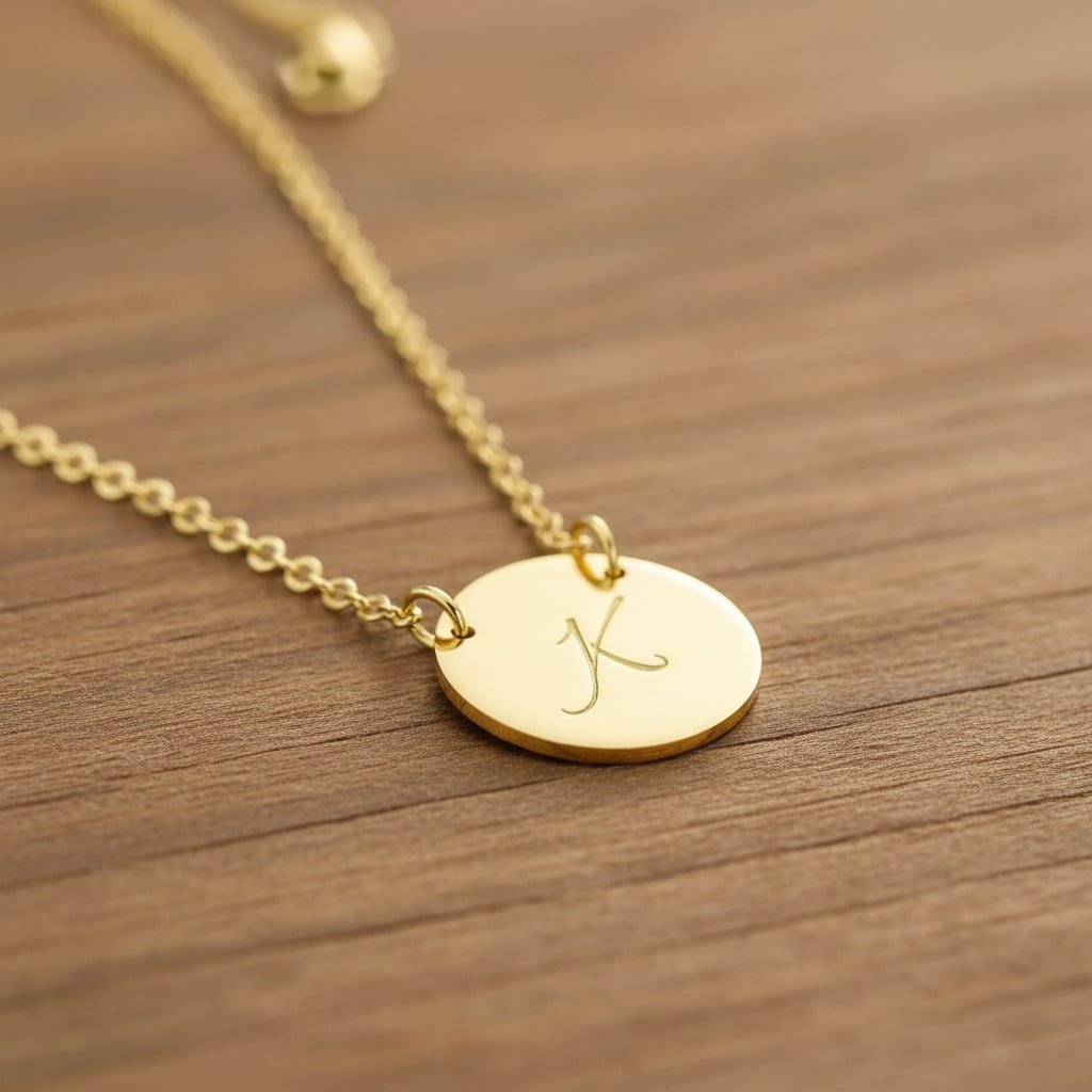 Names4ever Gouden Ronde Initiaal Hanger met Ketting GMNH004 liggend