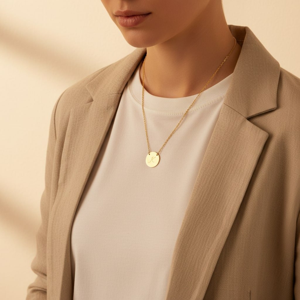 Names4ever Gouden Ronde Initiaal Hanger met Ketting GMNH004 model