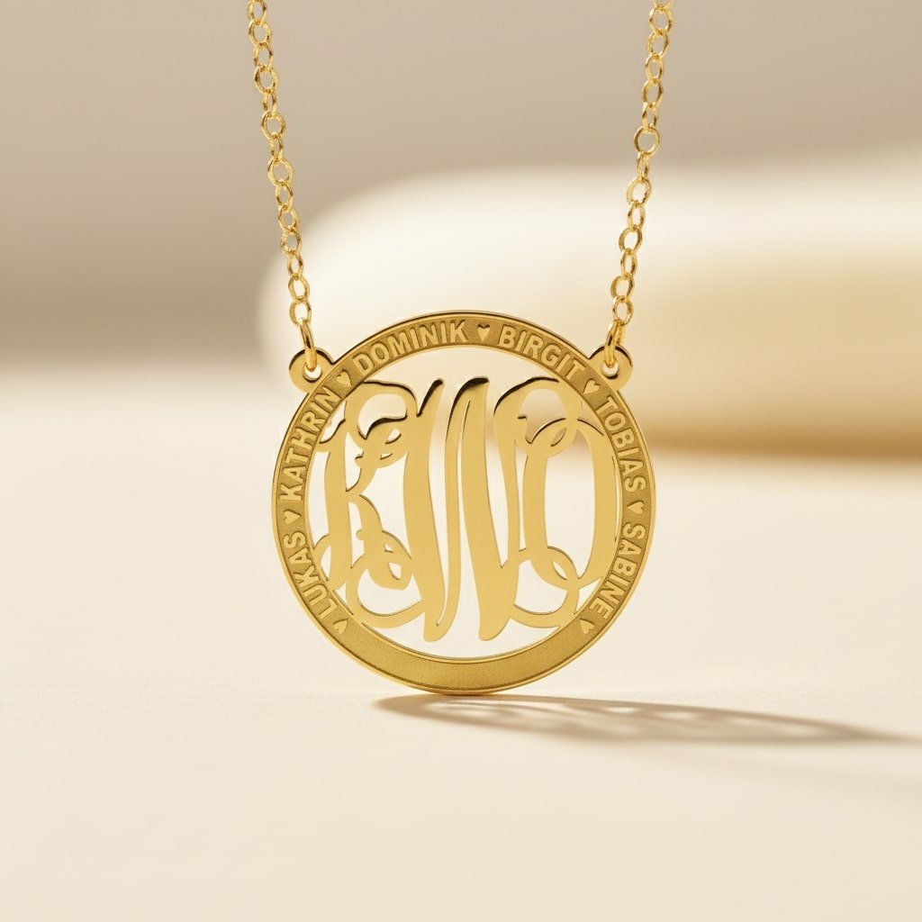 Names4ever Medium Monogram Hanger met Namen + Ketting GMH022 hangend
