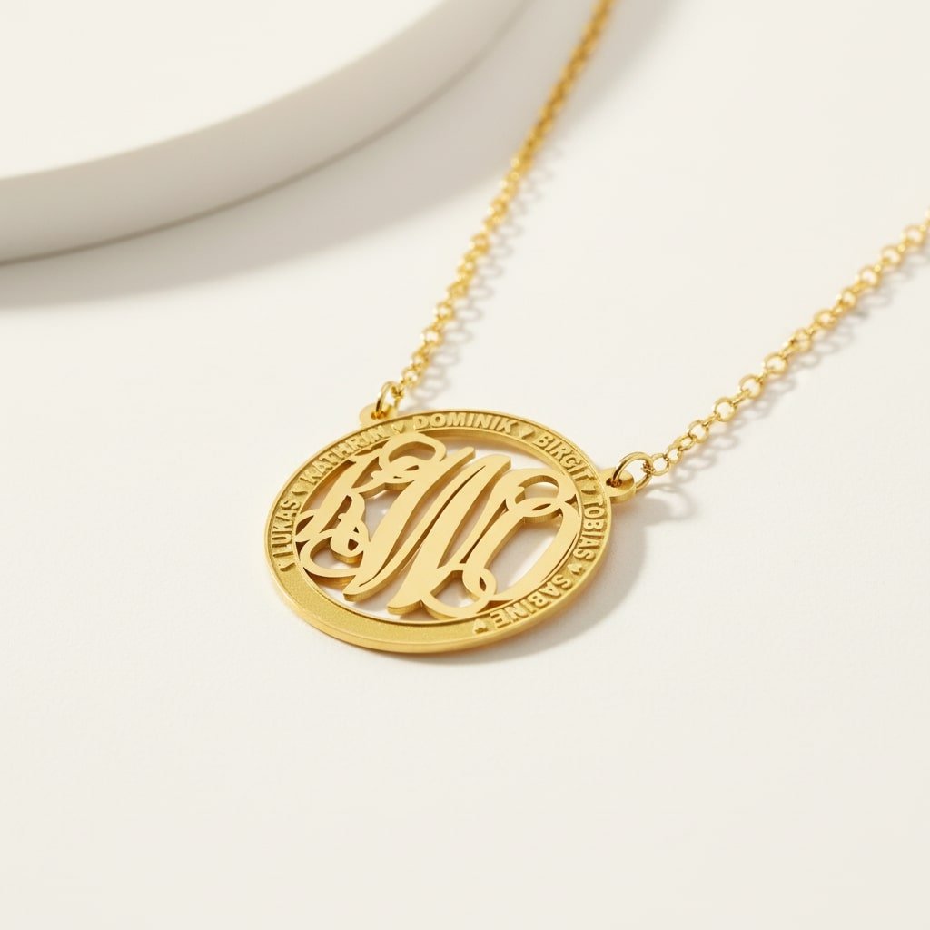 Names4ever Medium Monogram Hanger met Namen + Ketting GMH022 liggend 2