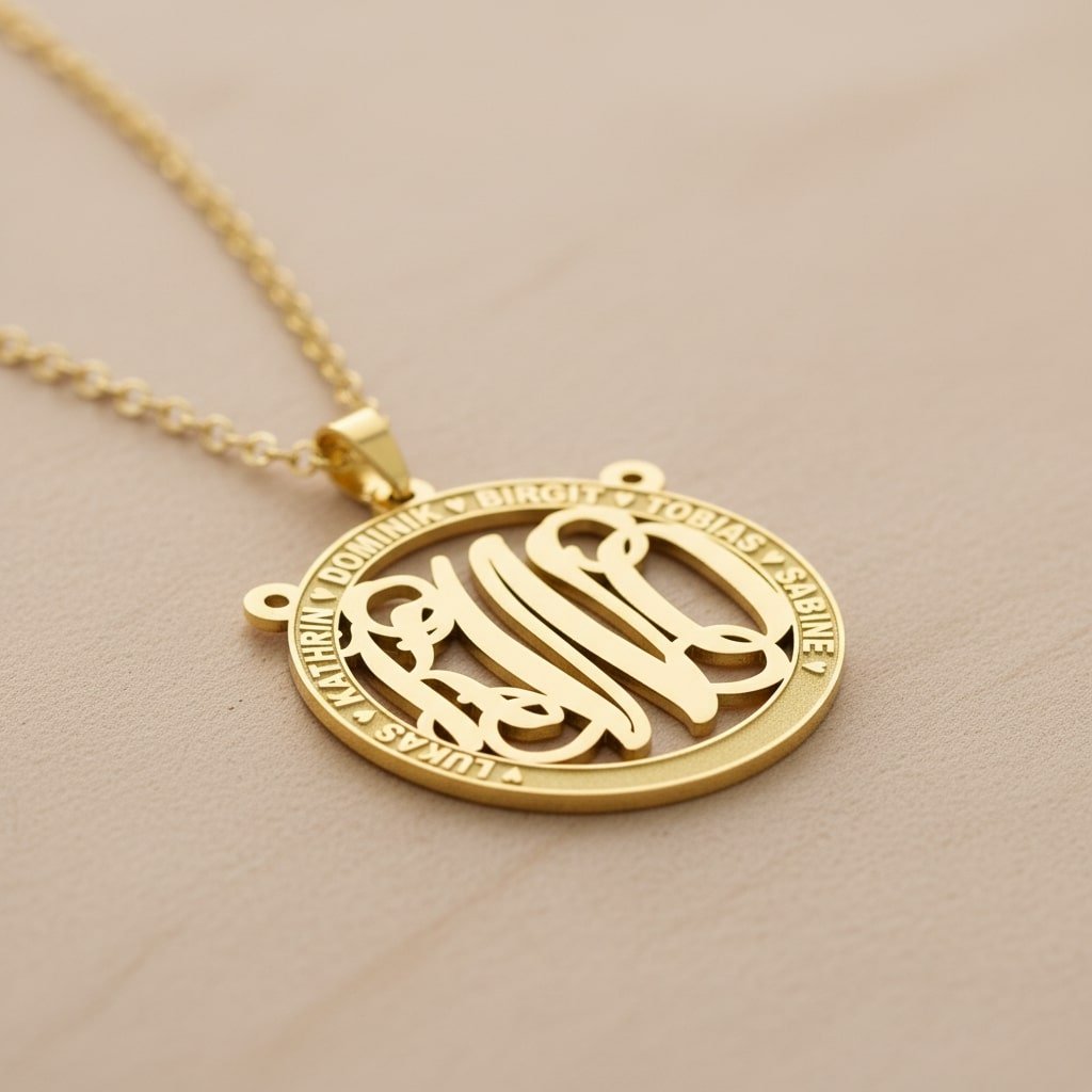 Names4ever Medium Monogram Hanger met Namen + Ketting GMH022 liggend