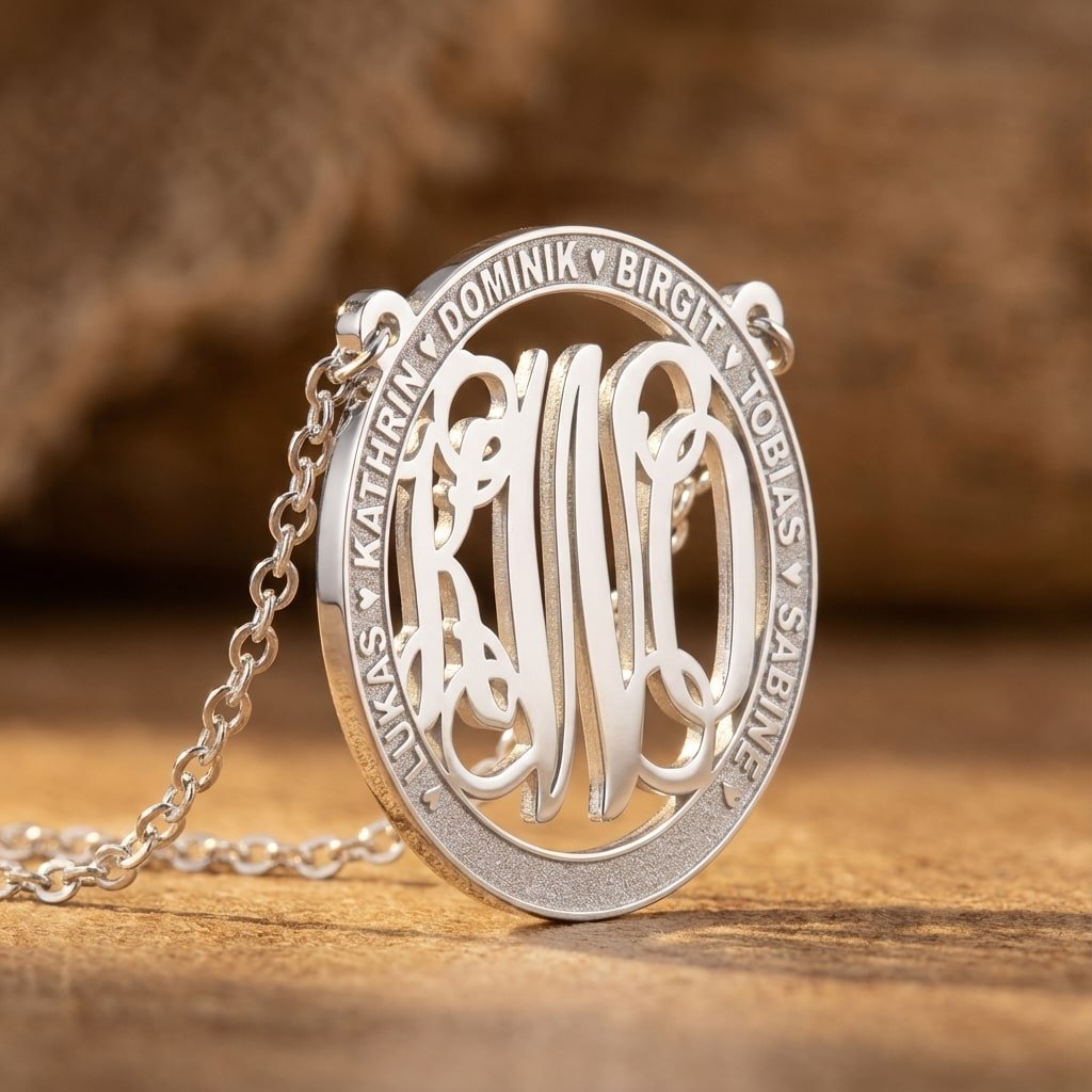 Names4ever Medium Monogram Hanger met Namen + Ketting ZMH022 hout