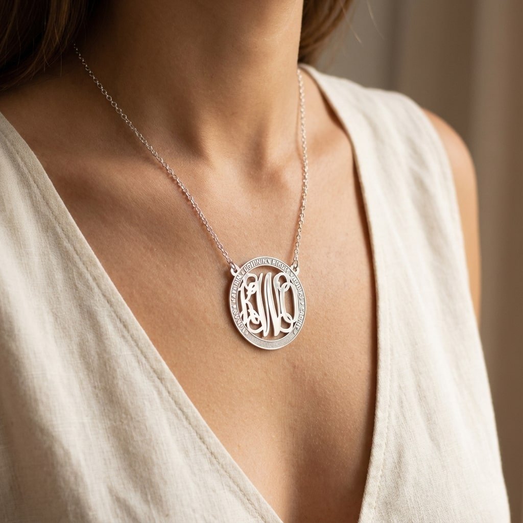 Names4ever Medium Monogram Hanger met Namen + Ketting ZMH022 model