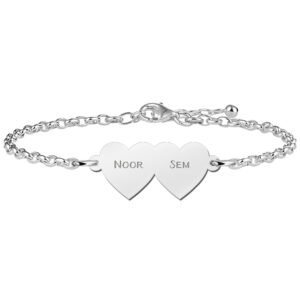 Names4ever Armband met Dubbele Naamhartjes van Zilver