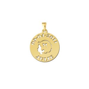 Names4ever Meisjeshoofd Gouden Babyhanger met Naam en Datum