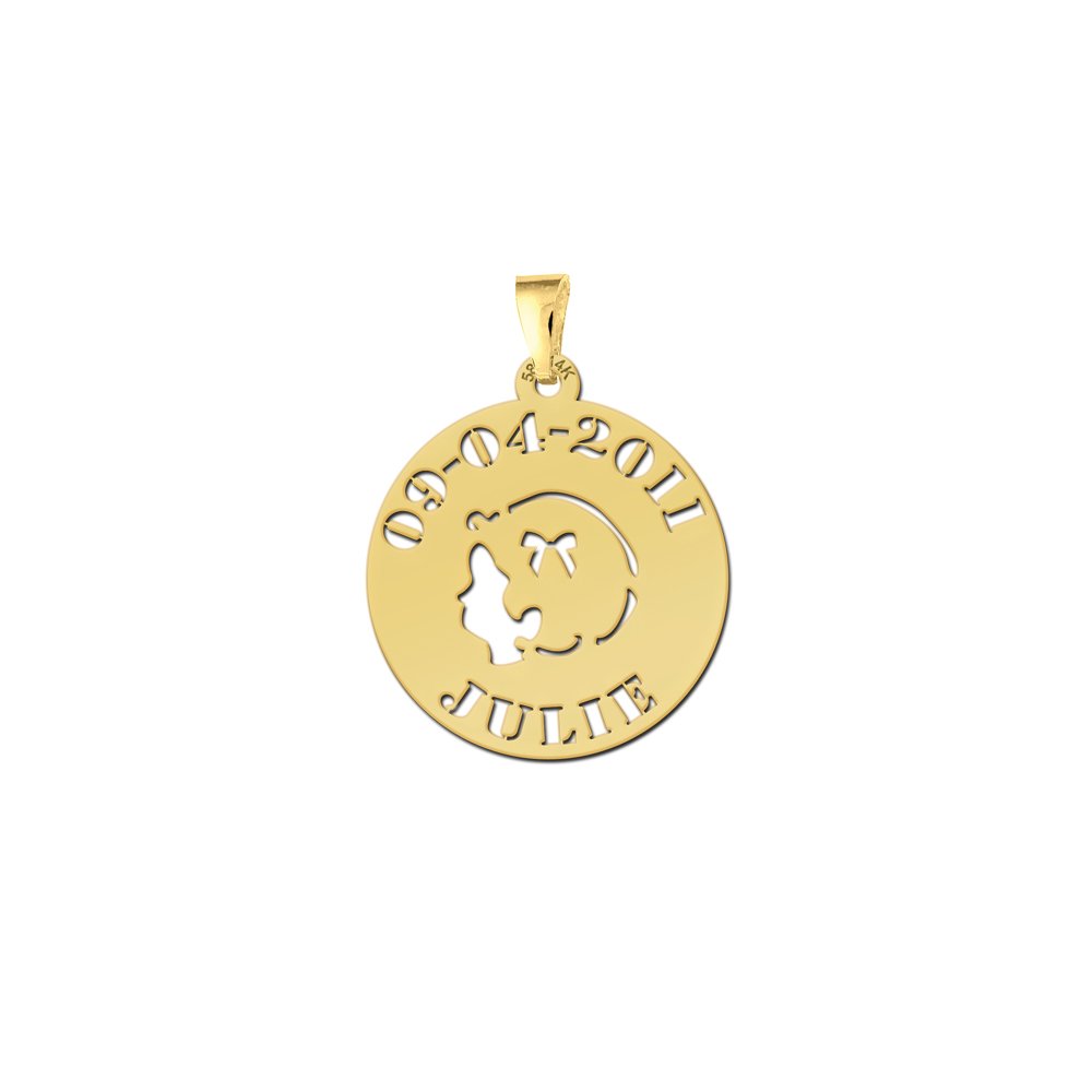 Names4ever Meisjeshoofd Gouden Babyhanger met Naam en Datum