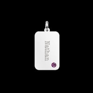 Zilveren Dog Tag met Geboortesteen en Naam Names4ever
