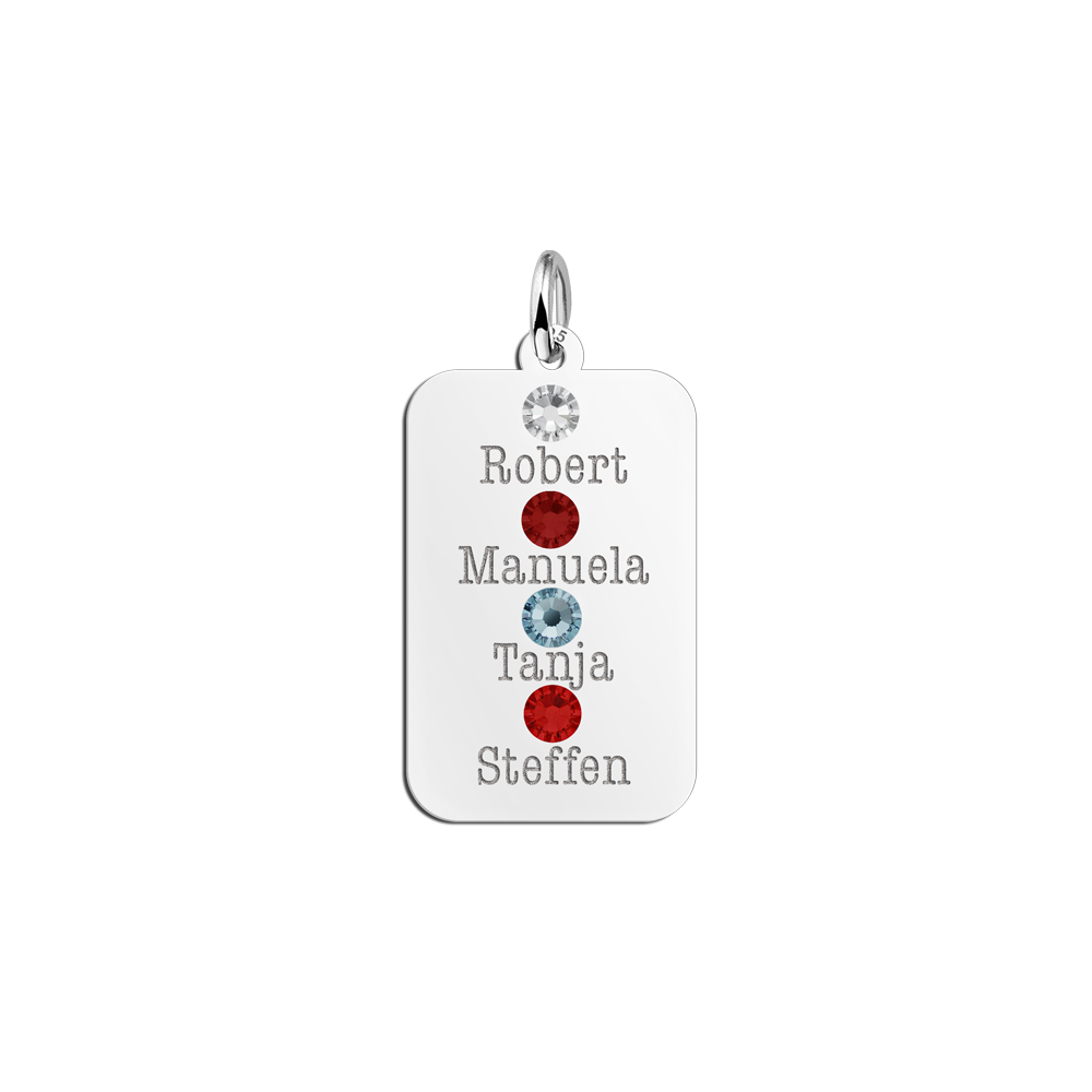 Zilveren Dog Tag met Vier Geboortestenen en Namen Names4ever