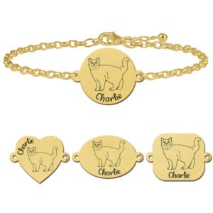 Gepersonaliseerde katten armband Britse korthaar goud - Names4ever