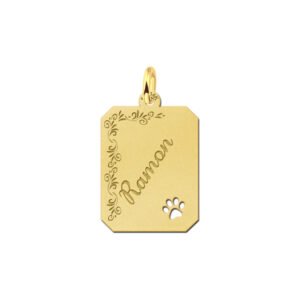 Goud hanger recht met bloemrand en pootje - Names4ever