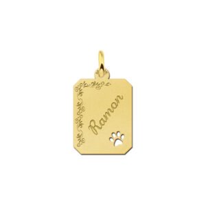 Goud hanger recht met bloemrand en pootje - Names4ever