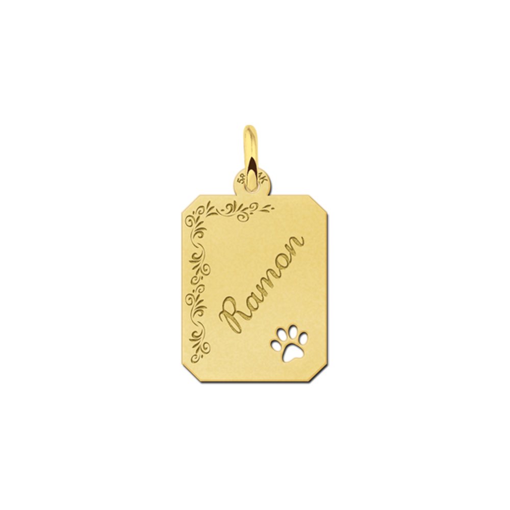 Goud hanger recht met bloemrand en pootje - Names4ever