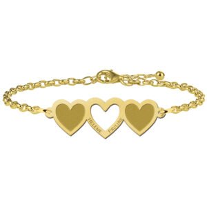 Names4ever Armband Driedubbel Hartplaatje van Goud