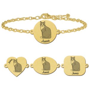 Gouden armband met katten Tuxedo kat - Names4ever