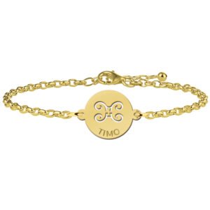Gouden Armband met Ronde Tweeling Sterrenbeeld Naamhanger > Names4ever