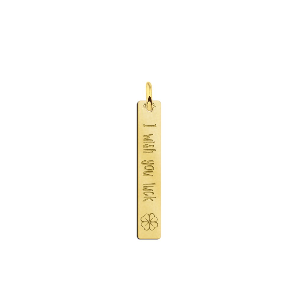 Names4ever Verticale Gouden Bar Ketting Hanger met Veer en Gravure