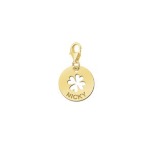 Names4ever Ronde Charm-Naambedel met Klaver / Goud GNB02