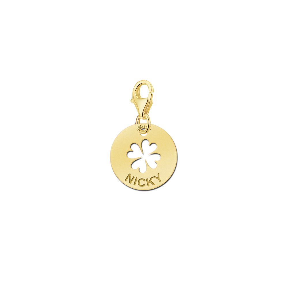 Names4ever Ronde Charm-Naambedel met Klaver / Goud GNB02