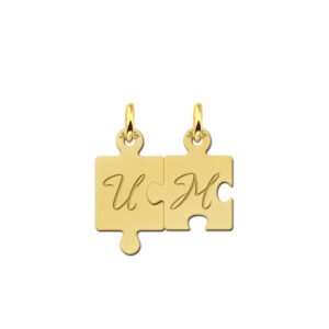 Names4ever Puzzelstukjes Breekhanger met Graveer Letters van Goud
