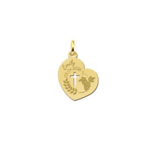 Names4ever Gouden Communie Hart Hanger met Kruis