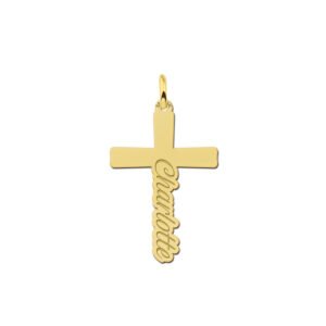 Graveerhanger kruis met naam | 14 karaat | Geelgoud | Names4ever