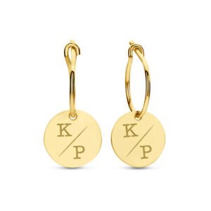 Names4ever 14K Geelgouden Creolen met Ronde Hanger en Initialen