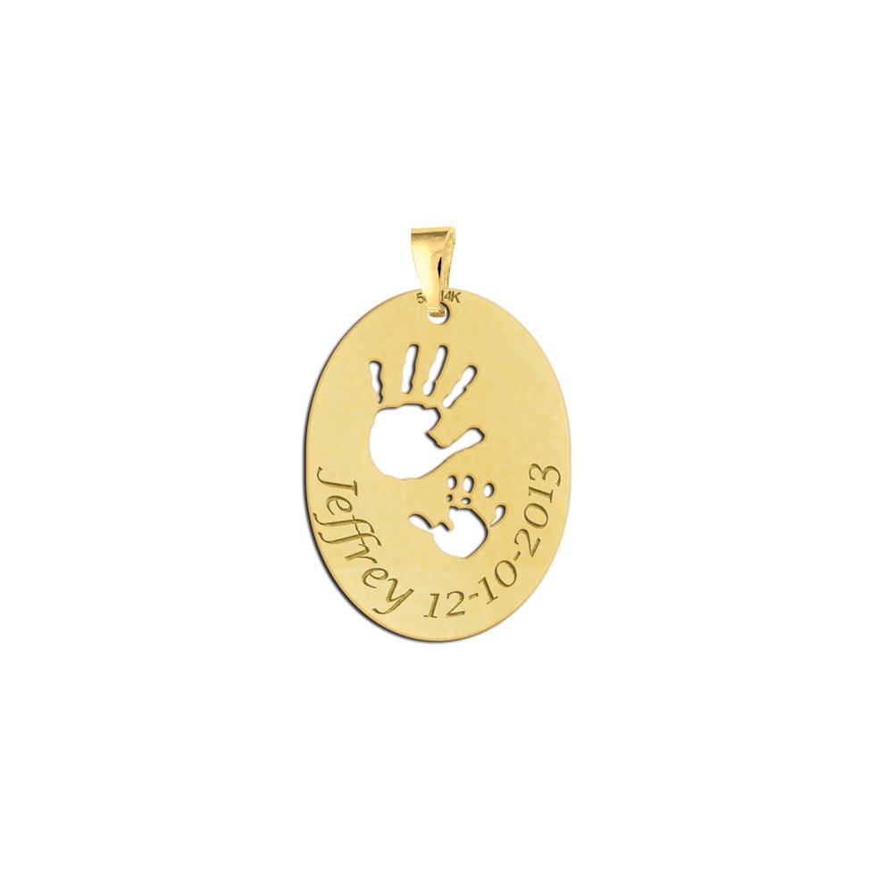Names4ever Gouden Handjes Geboorte Sieraad met Naam en Datum