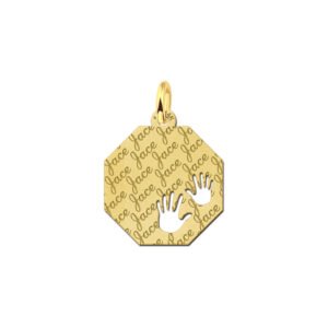 Gouden graveerplaat met naam en 2 handjes - Names4ever
