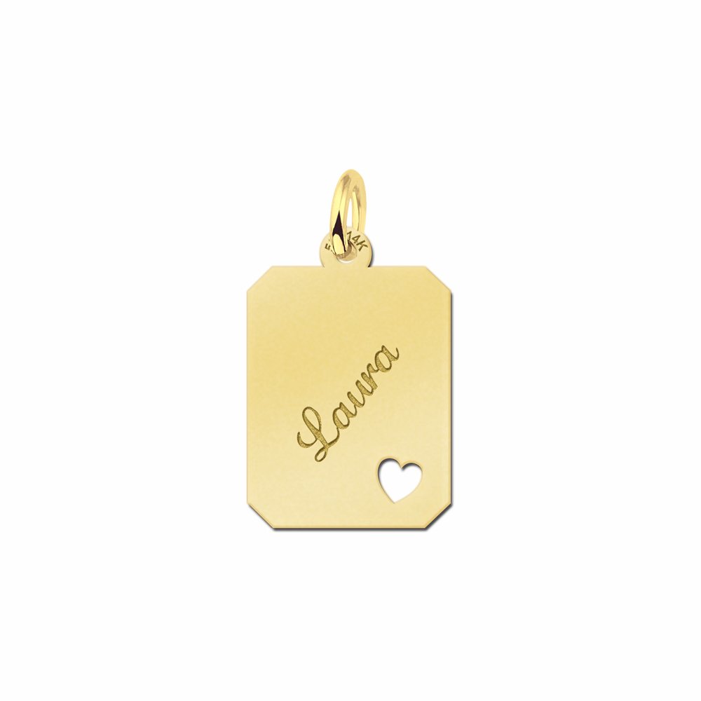 Goud hanger rechthoek met hartje - Names4ever